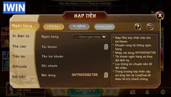 nạp tiền Iwin